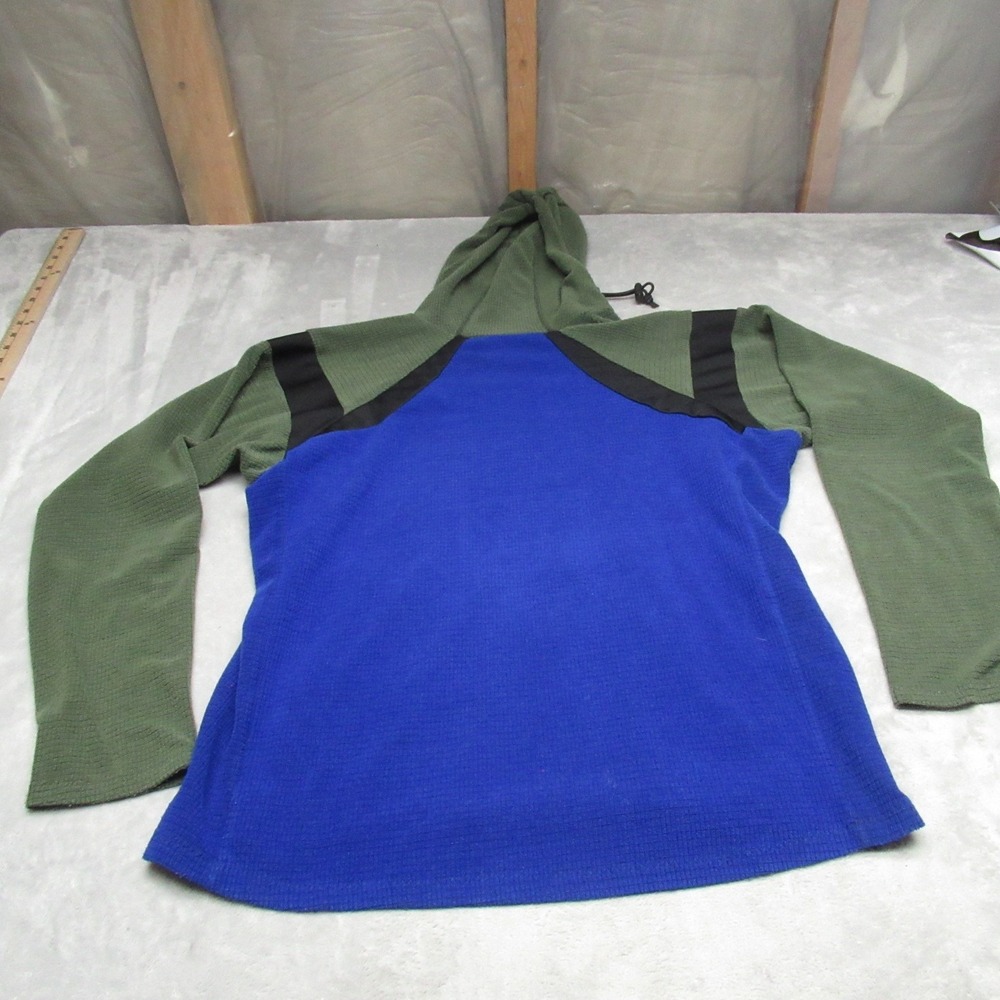 Melanzana Hoodie Mens Small? Blue Waffle Micro Grid Fleece Sweatshirt USA‎ Made